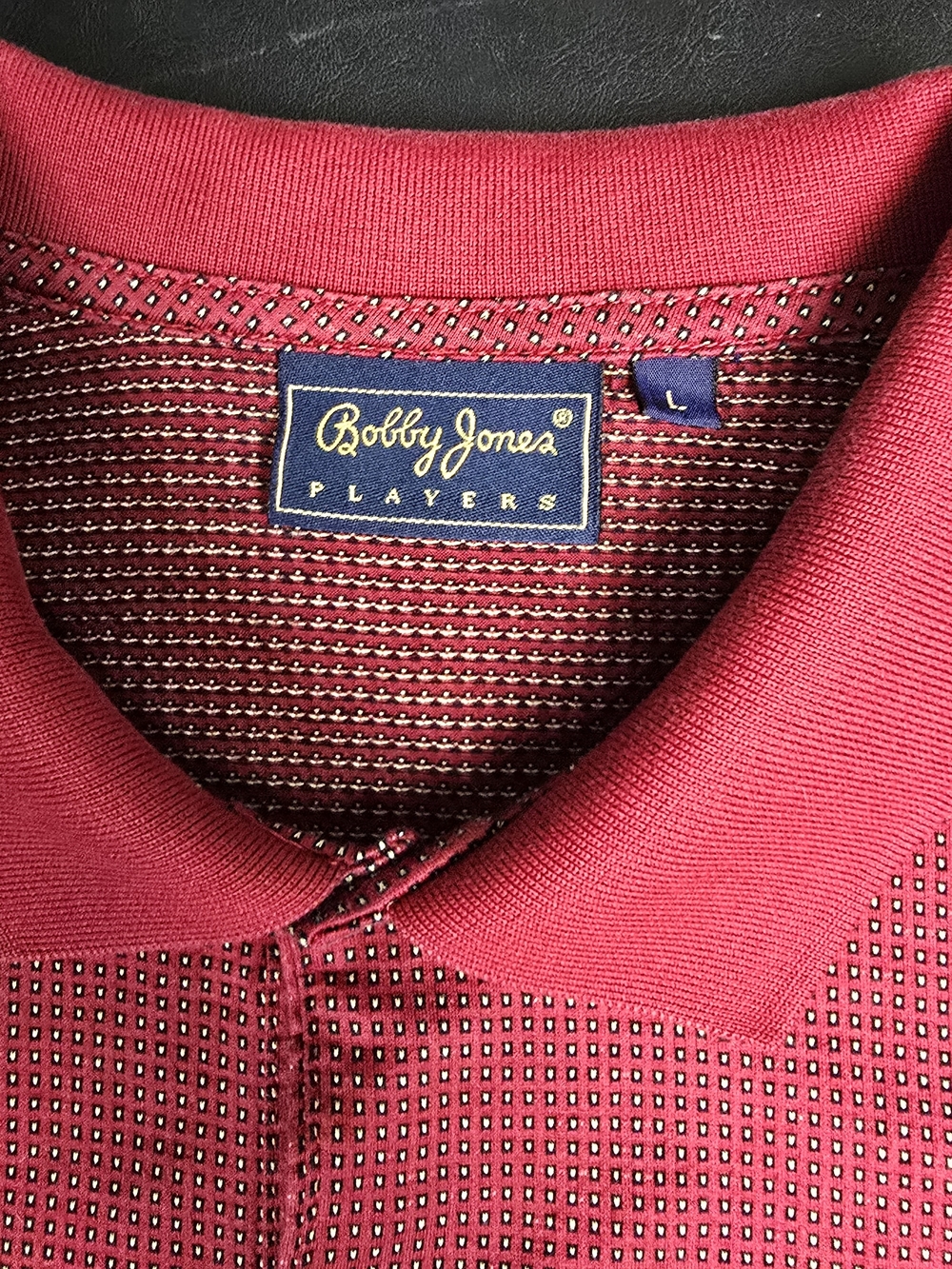 Bobby Jones Players Mens Large Red Golf Polo Shirt Micro Jacquard Grid Pattern